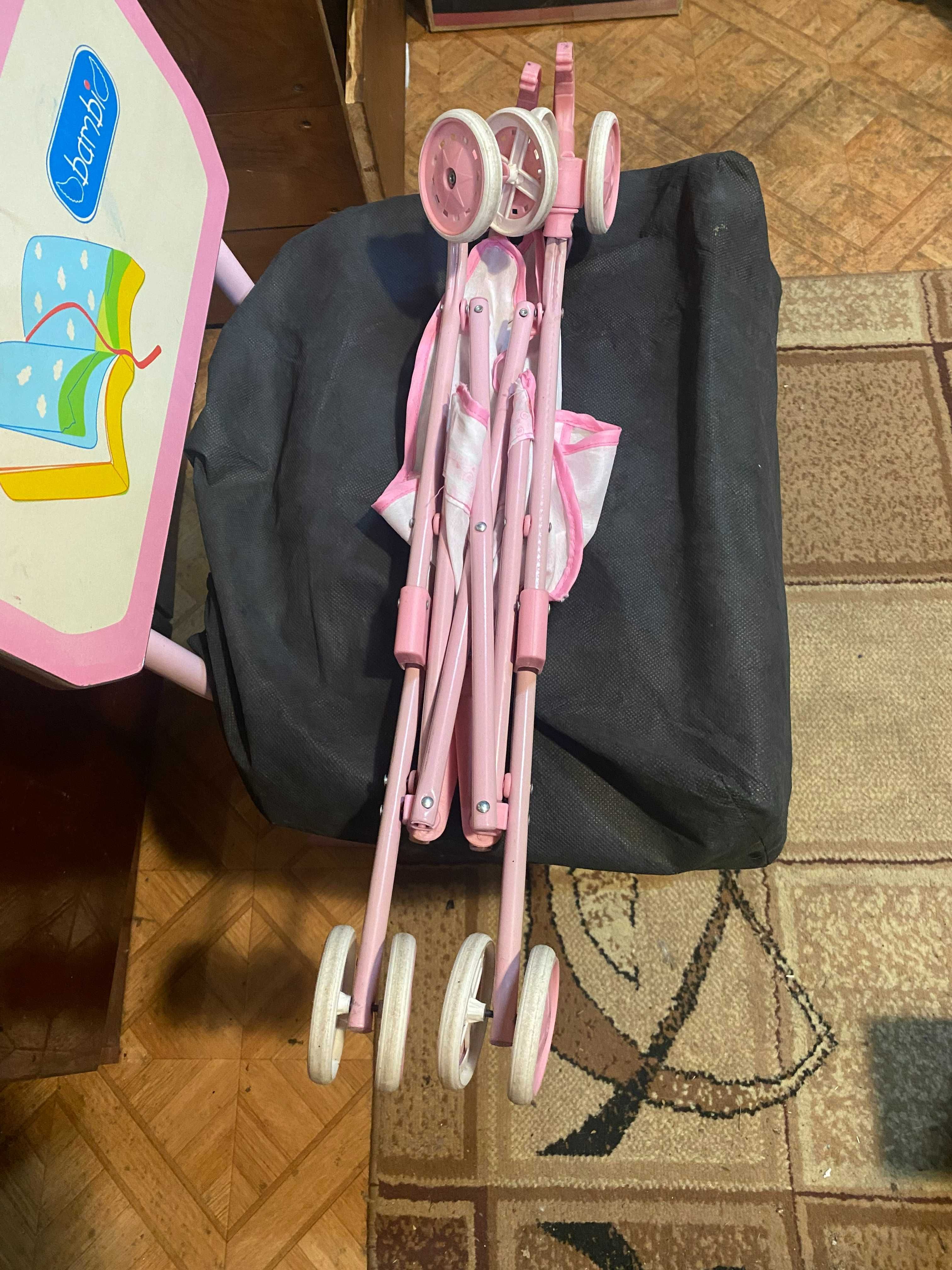 Прогулочная металлическая коляска для кукол+ мягкая игрушка в подарок.