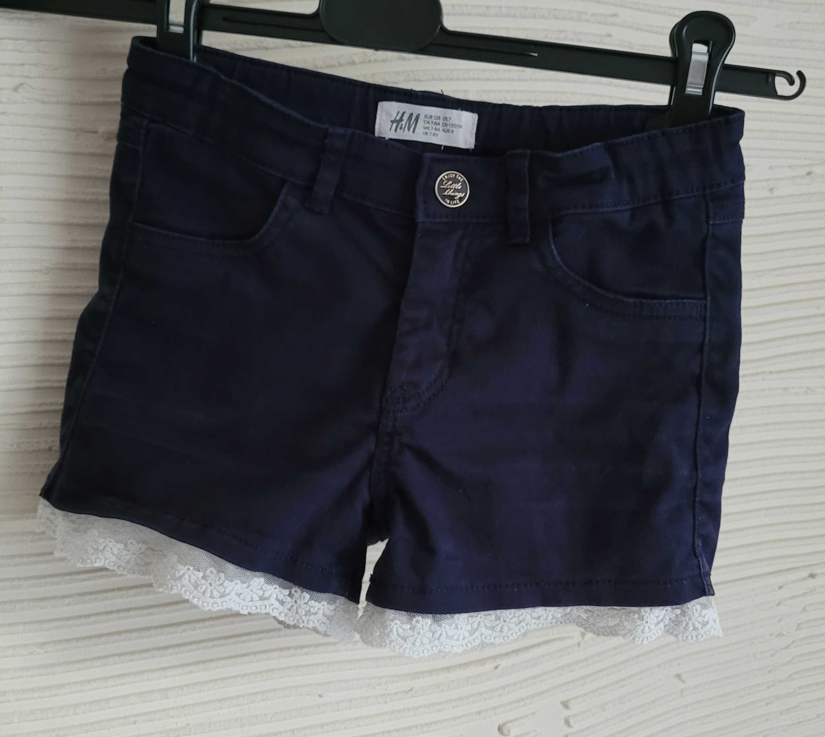 Spodenki H&M 128 jeansowe z koronką dziewczęce szorty