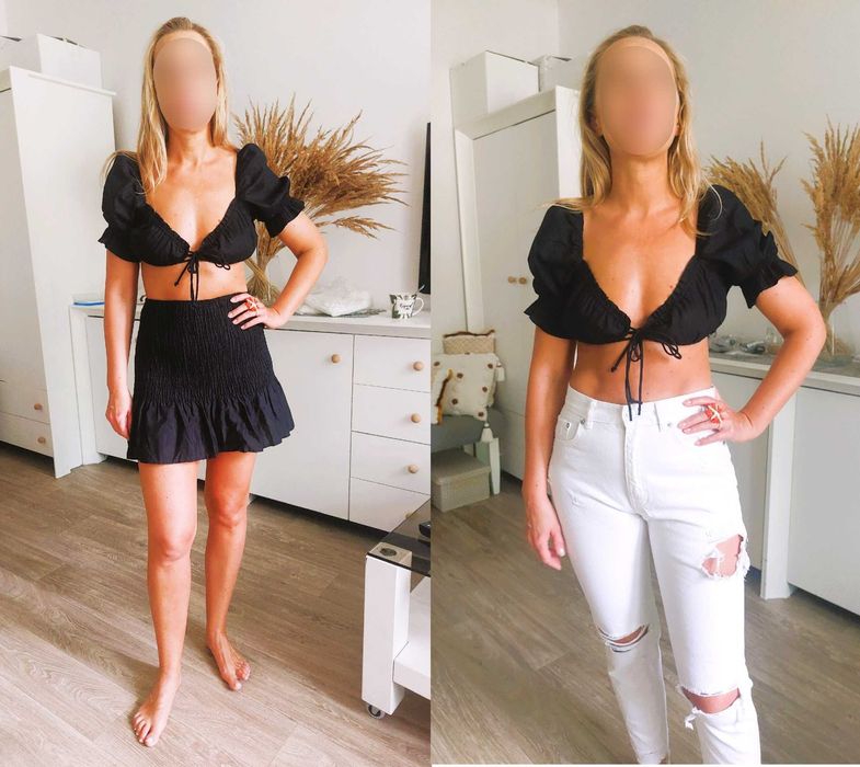 Komplet bluzka top czarny bawełniany i spódniczka H&M r. S 36