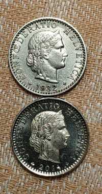 Монета 20 раппен 1932, 2014 г.г, Монета 1/2 франка 2010 г. Швейцария