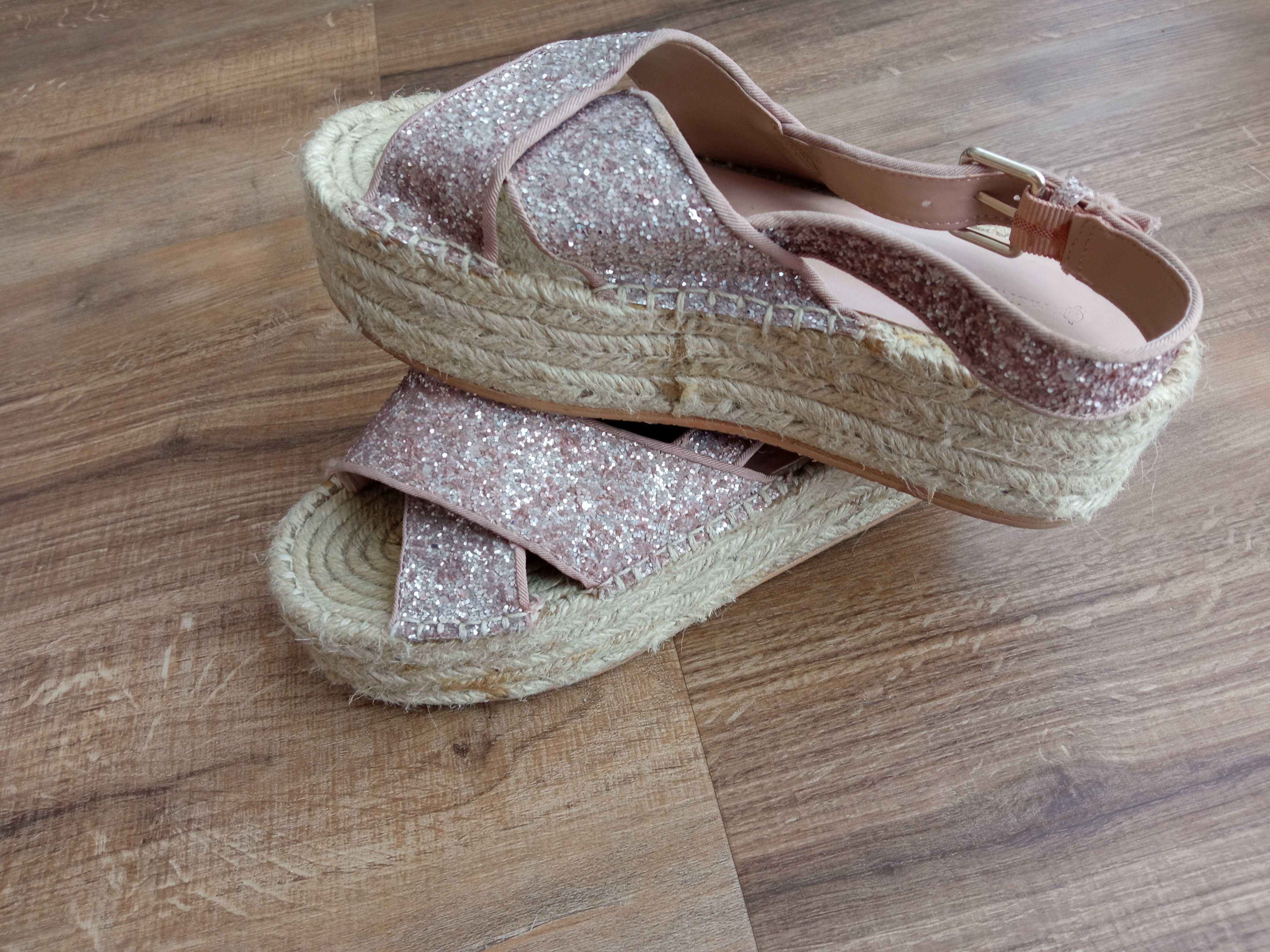 Espadryle na koturnie koturna 37/38 brokat sznurek