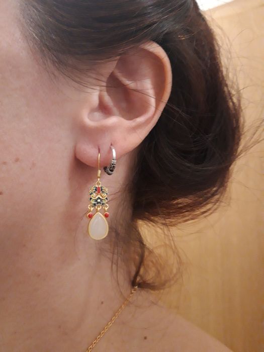 Brincos de imitação de estilo clássico chinês, com pedra tipo jade
