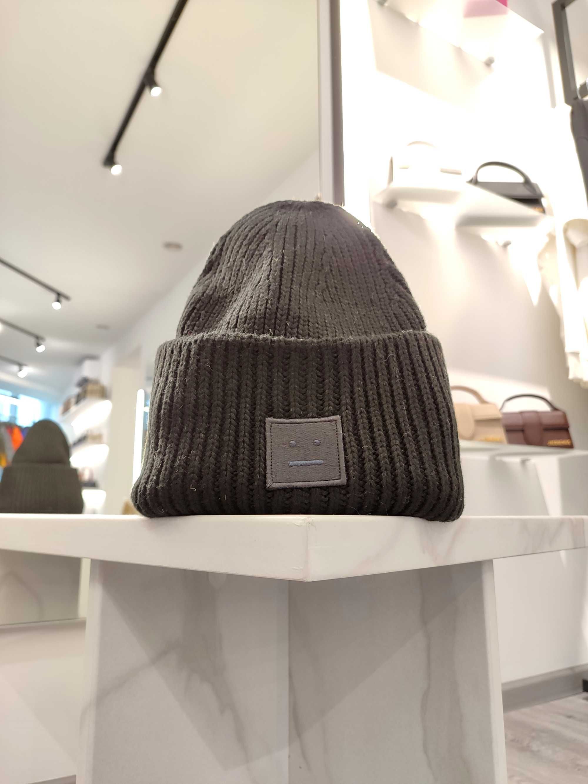 Шапка Acne Studios Rib knit beanie hat black