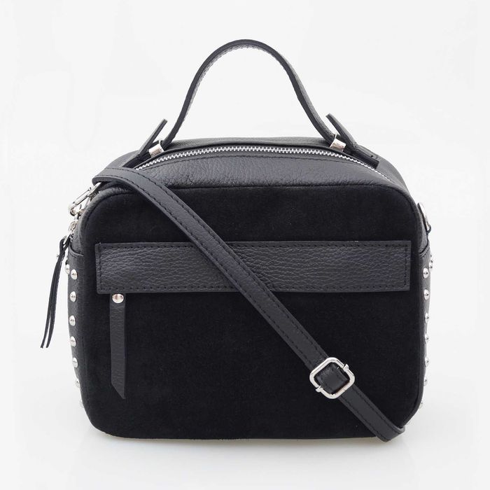 TOREBKA zamszowa listonoszka kuferek z ćwiekami V222 czarna