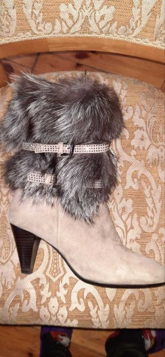 Натуральный замш.Сапожки женские Sharman мех натуральная чернобурка