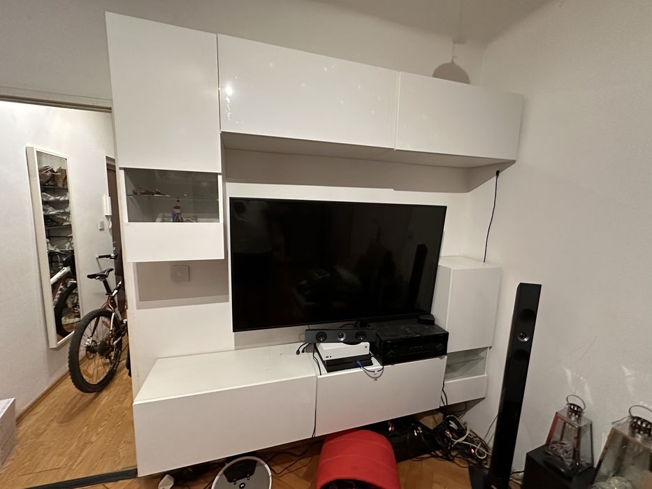 Regał meblościanka biały połysk zestaw mebli do salonu