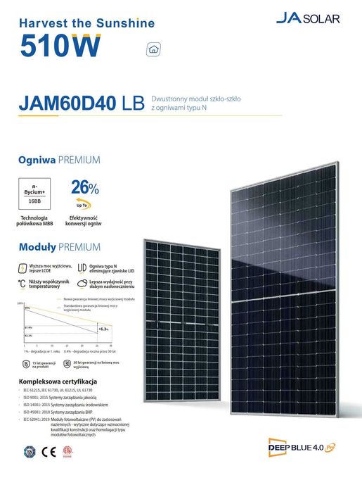 Bifacial panel fotowoltaiczny 500W N-Type wysyłka za pobraniem