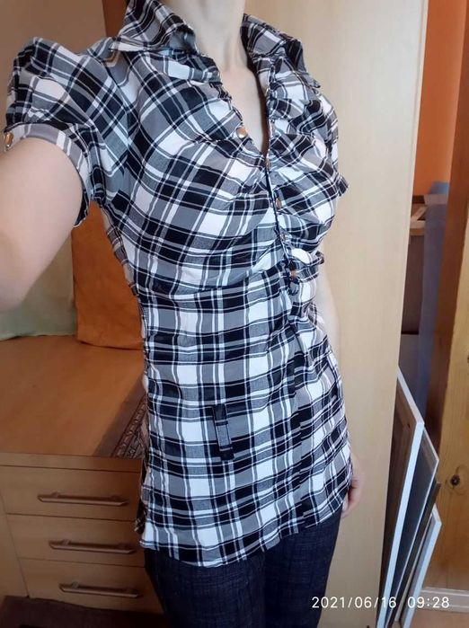 elegancka bluzka koszulka koszula damska krata r. S