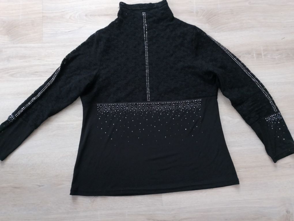 Elegancki golf koronkowy z cekinami czarny 40 r.