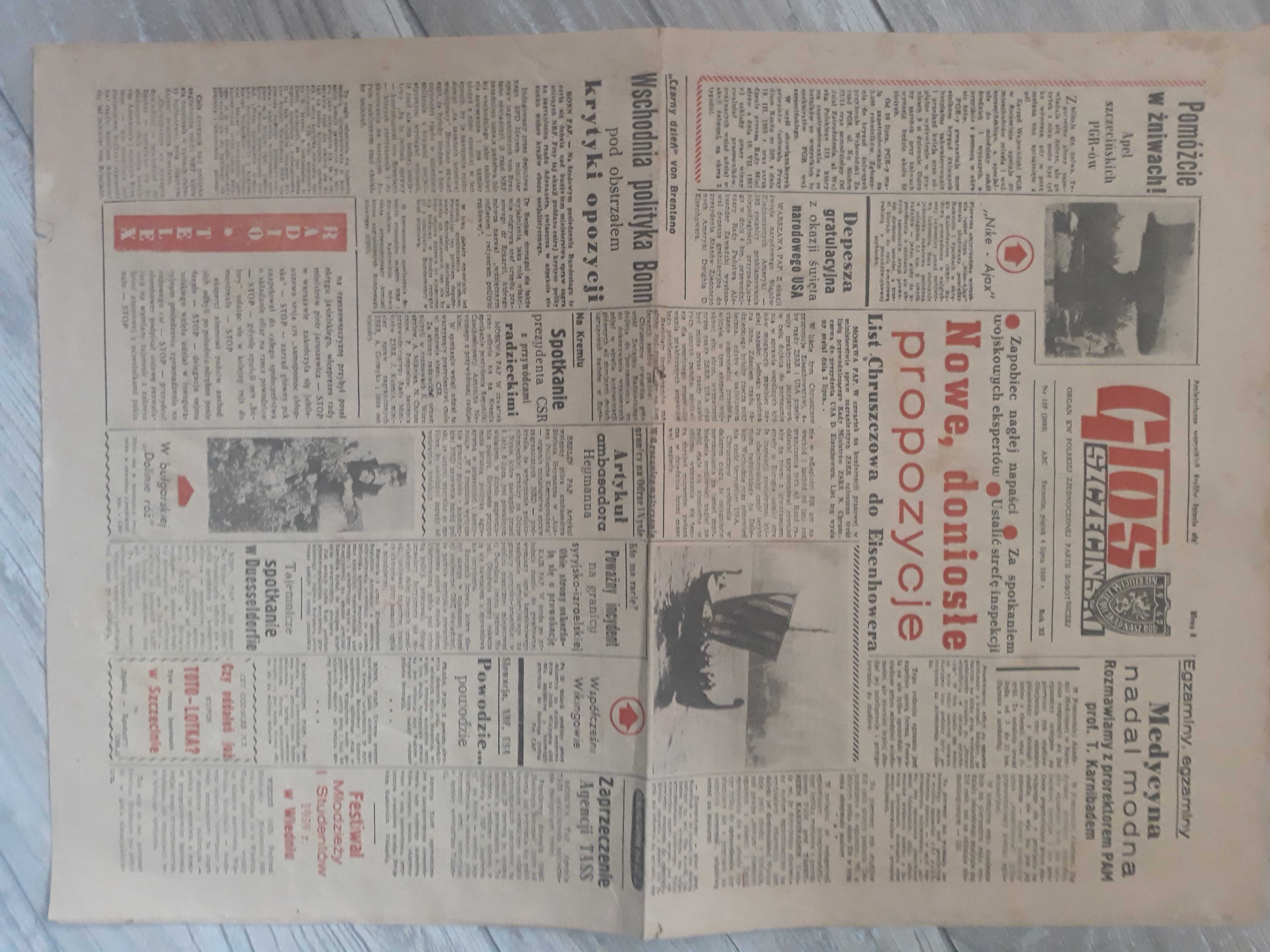 Gazeta Głos Szczeciński 1958 rok - 4 numery