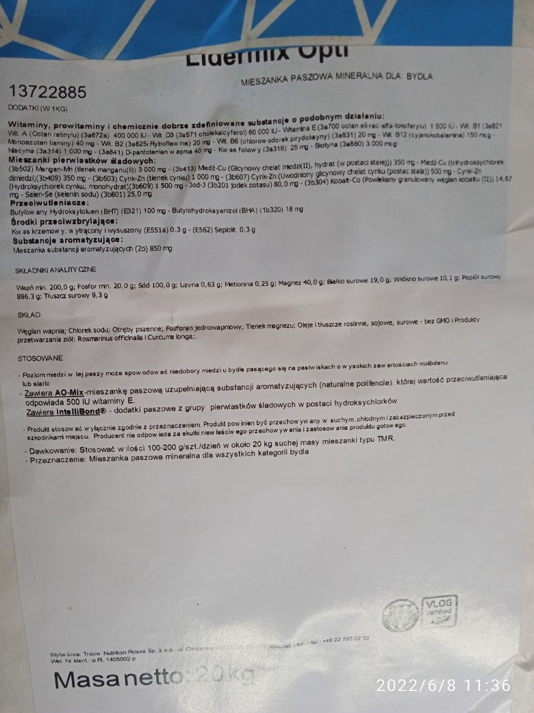 Lidermix Opti, witaminy dla krów, opasów, bydła