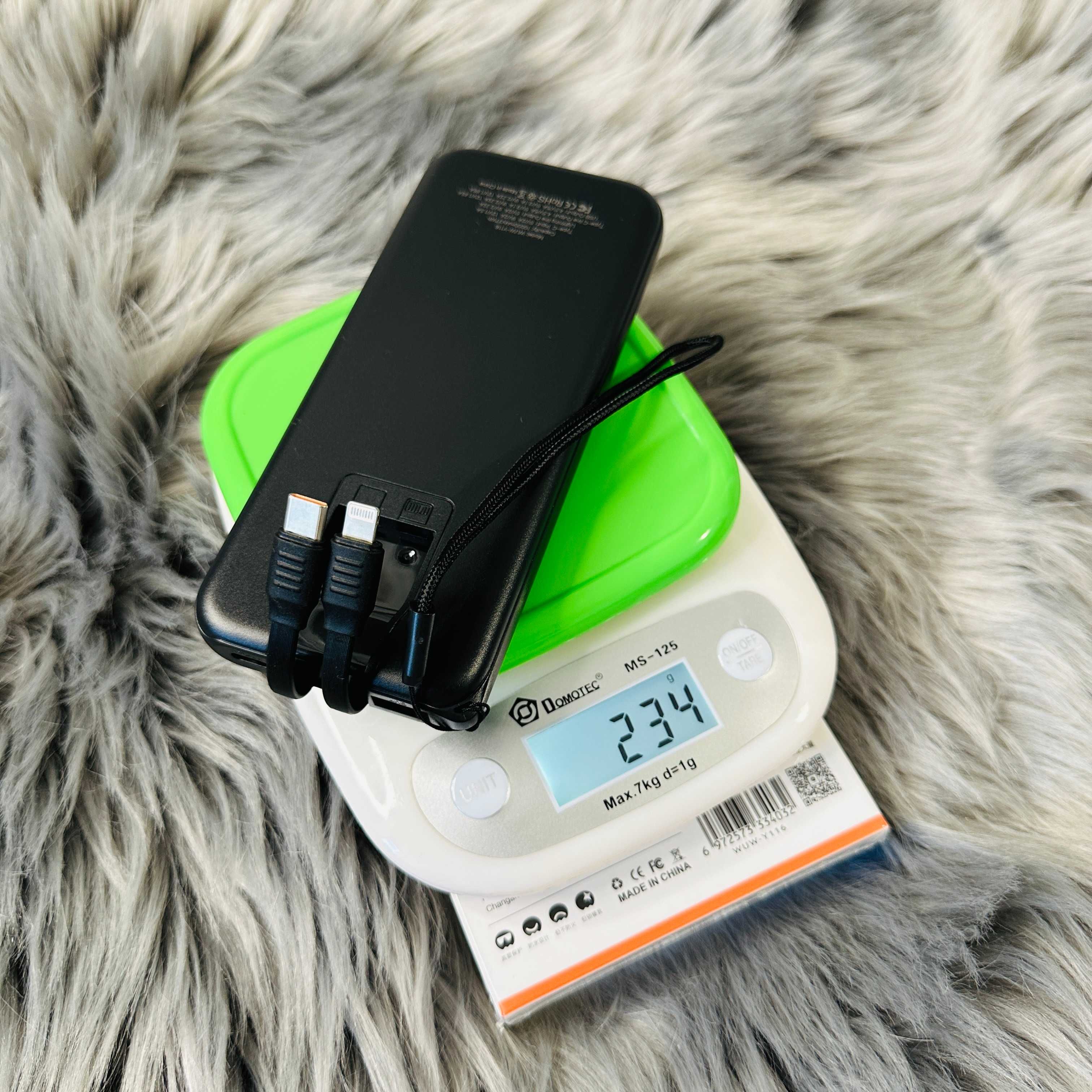 Павербанк 10000 mAh з 2 кабелями 22.5W та екраном Wuw Y116 Power bank