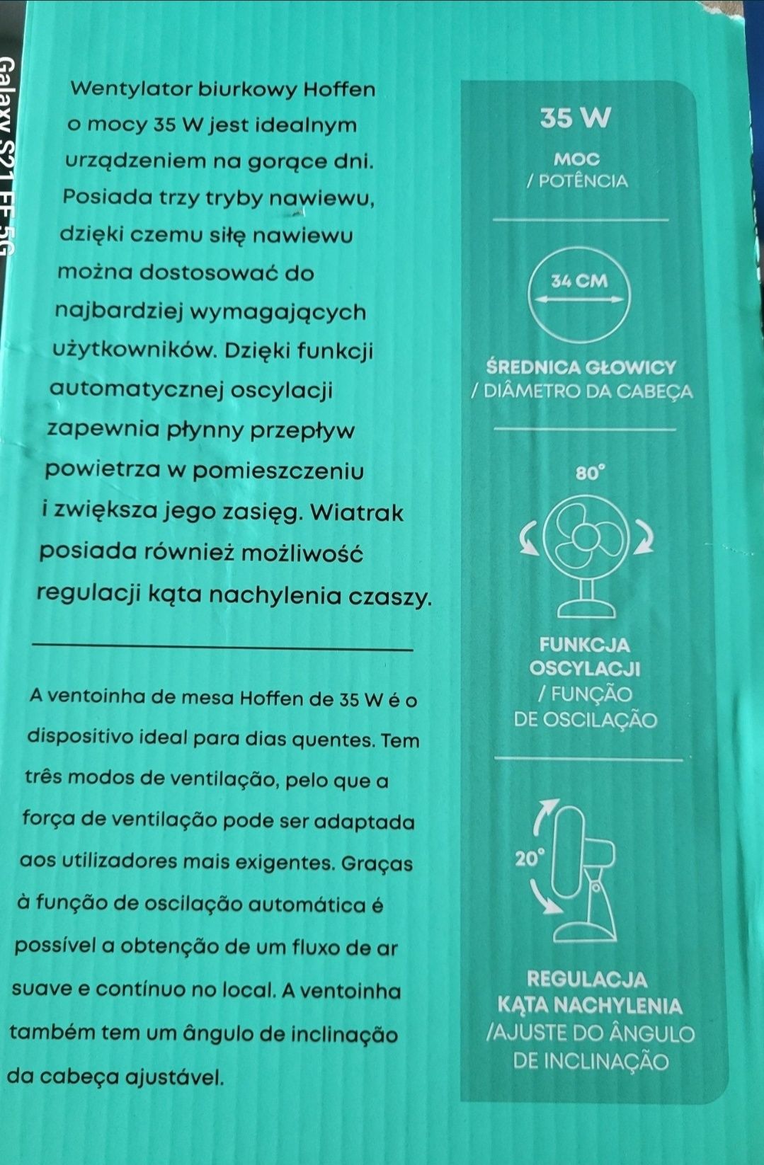 Nowy Wentylator biurkowy 35W Wiatrak Średnica czaszy 34cm