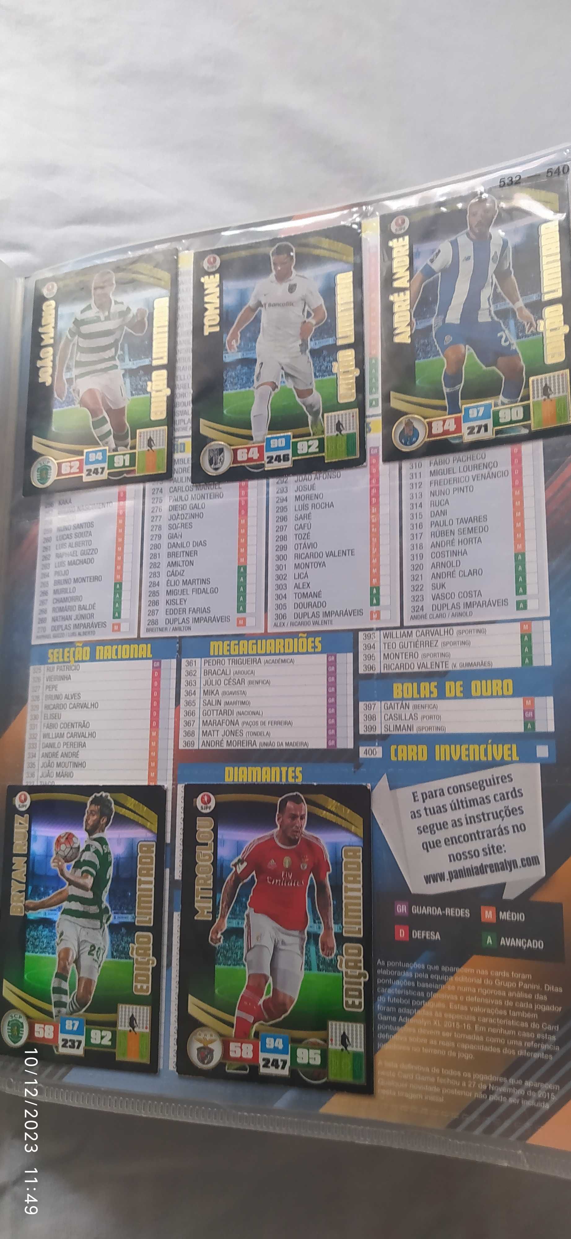 Caderneta Panini INCOMPLETA cartas Adrenalyn XL Liga Nos 2015-16