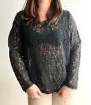 Koszula koronkowa bluzka vintage czarna zamek z rękawem plus size XXL