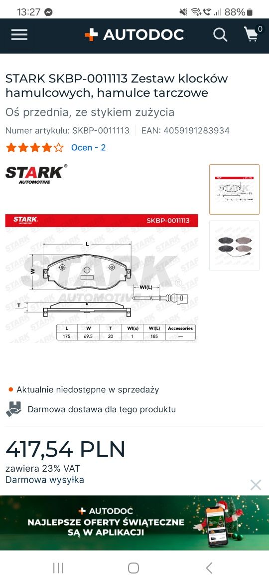 Klocki hamulcowe przód STARK