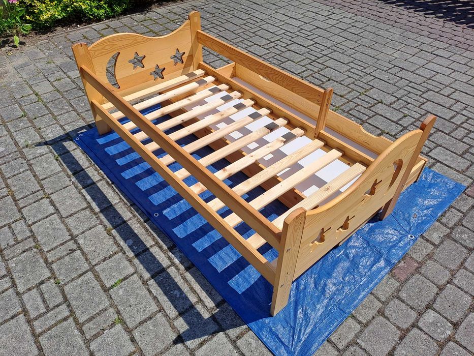 Łóżeczko dla dziecka drewniane GWIAZDKI 160x80 + duża szuflada+materac