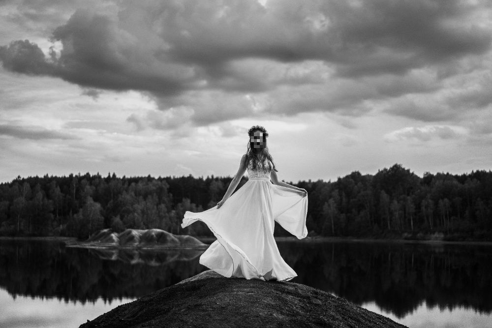 Suknia ślubna boho/rustykalna, écru, rozmiar XS/S 34/36