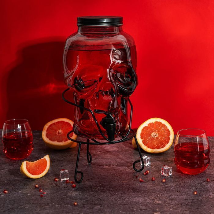 Słój szklany 5L - CZASZKA CIEMNA + stojak + kranik plastikowy