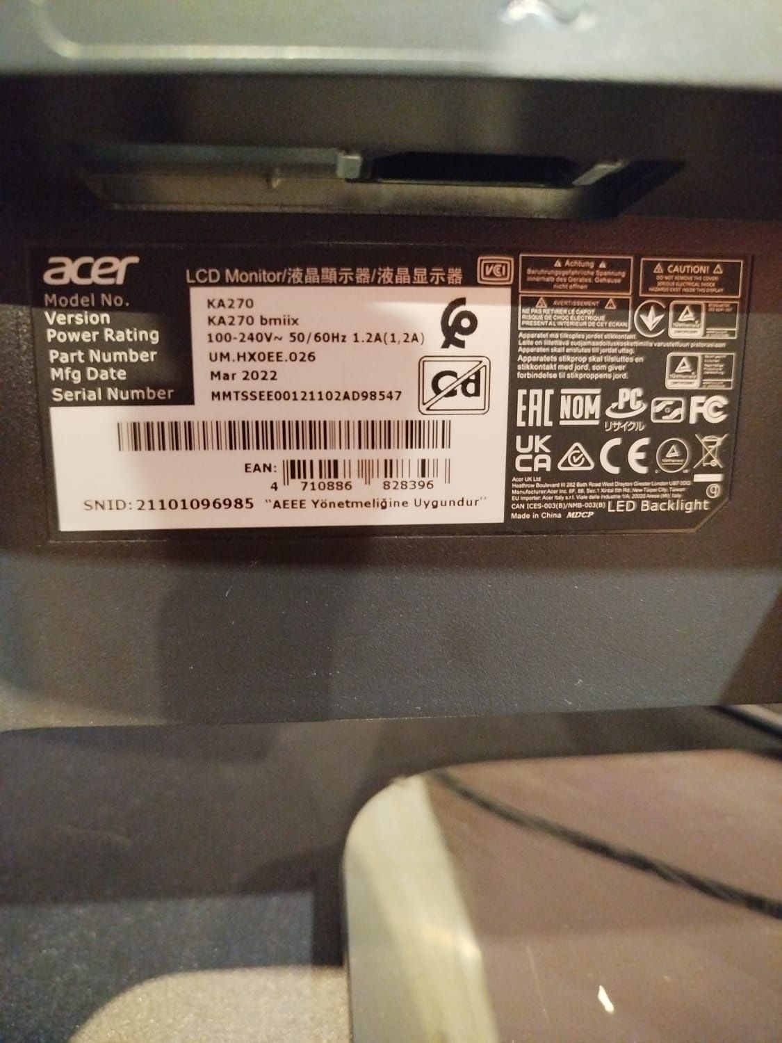 Monitor ACER KA270bmiix 27"
