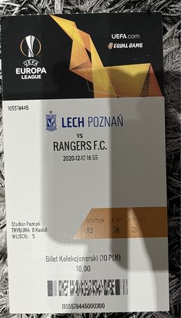 Bilet kolekcjonerski Lech - Rangers