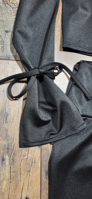 Czarny komplet damski top bluzka legginsy wiązania wysoki stan S M