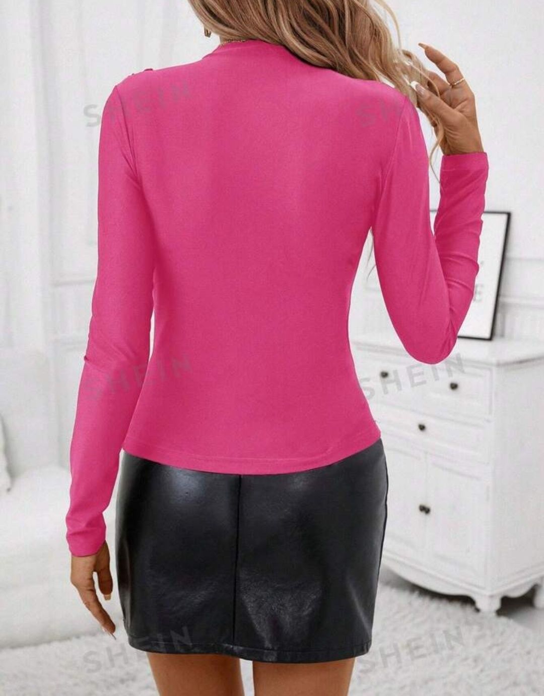 Nowa elegancka bluzka długi rękaw fuksja różowa marszczenia m