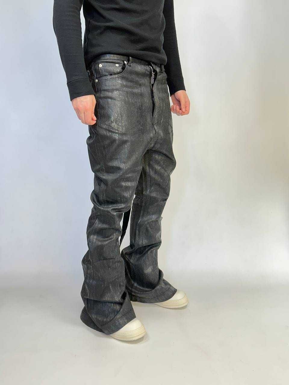 Rick Owens DRKSHDW WAXED flares jeans джинси чорні воск черные кожаные