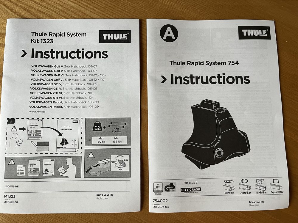 Bagażnik Thule 754 stopy + Kit 1323 + 4 zamki - VW Golf V-VI, Rabbit