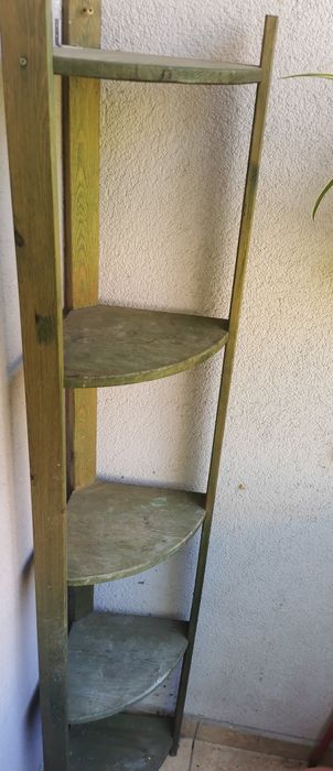 Kwietnik stojak narożny balkonowy zielony drewniany  regał narożny