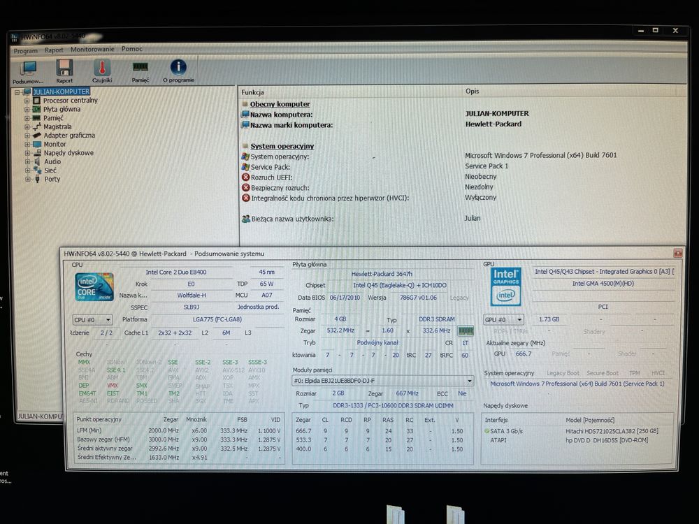 Zestaw komputerowy HP Compaq 8000 + monitor Samsung SyncMaster 2253 LW