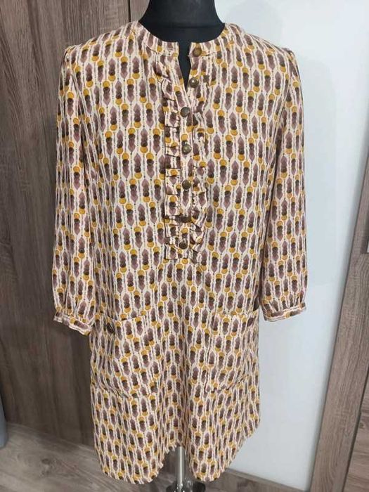 Sukienka We Wzory Rękaw 3/4 Styl Vintage H&M Rozmiar 38
