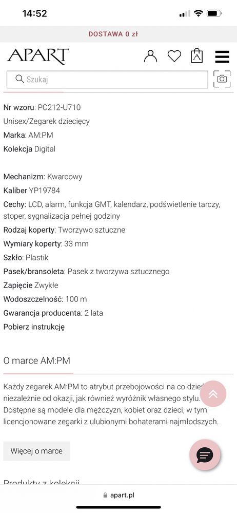 Zegarek dziecięcy Am pm apart gwarancja