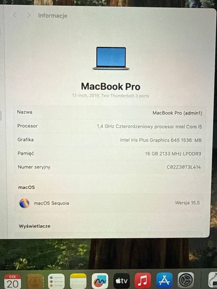 MacBook Pro 13 A2159 i5/16GB/256GB SSD | Stan jak nowy | FV/Gwarancja