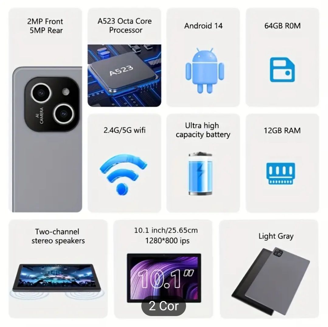 Tablet de 10.1 Polegadas com Android 14