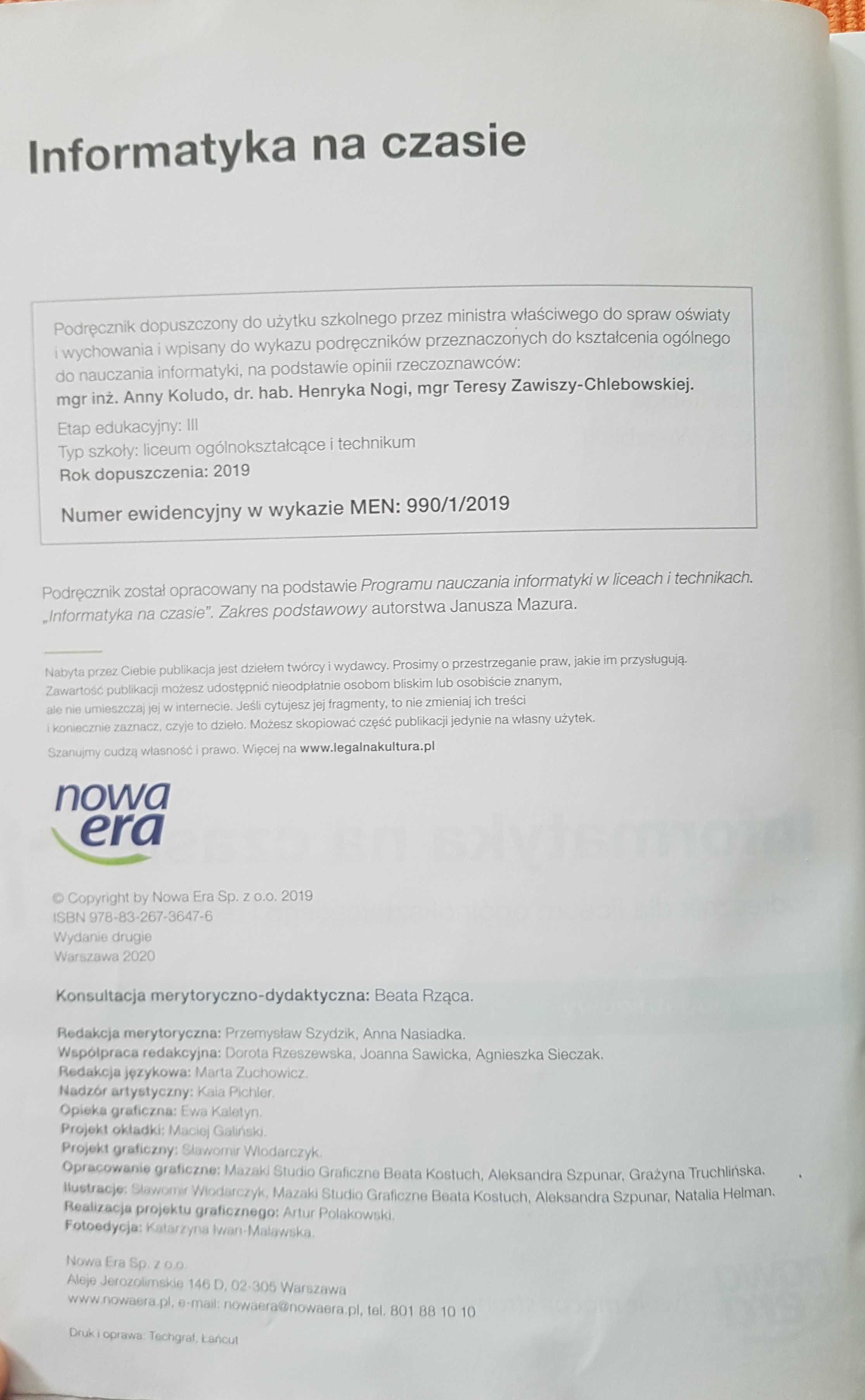 Informatyka na czasie kl 1 LO i Technikum. Zakres podst. Nowa Era