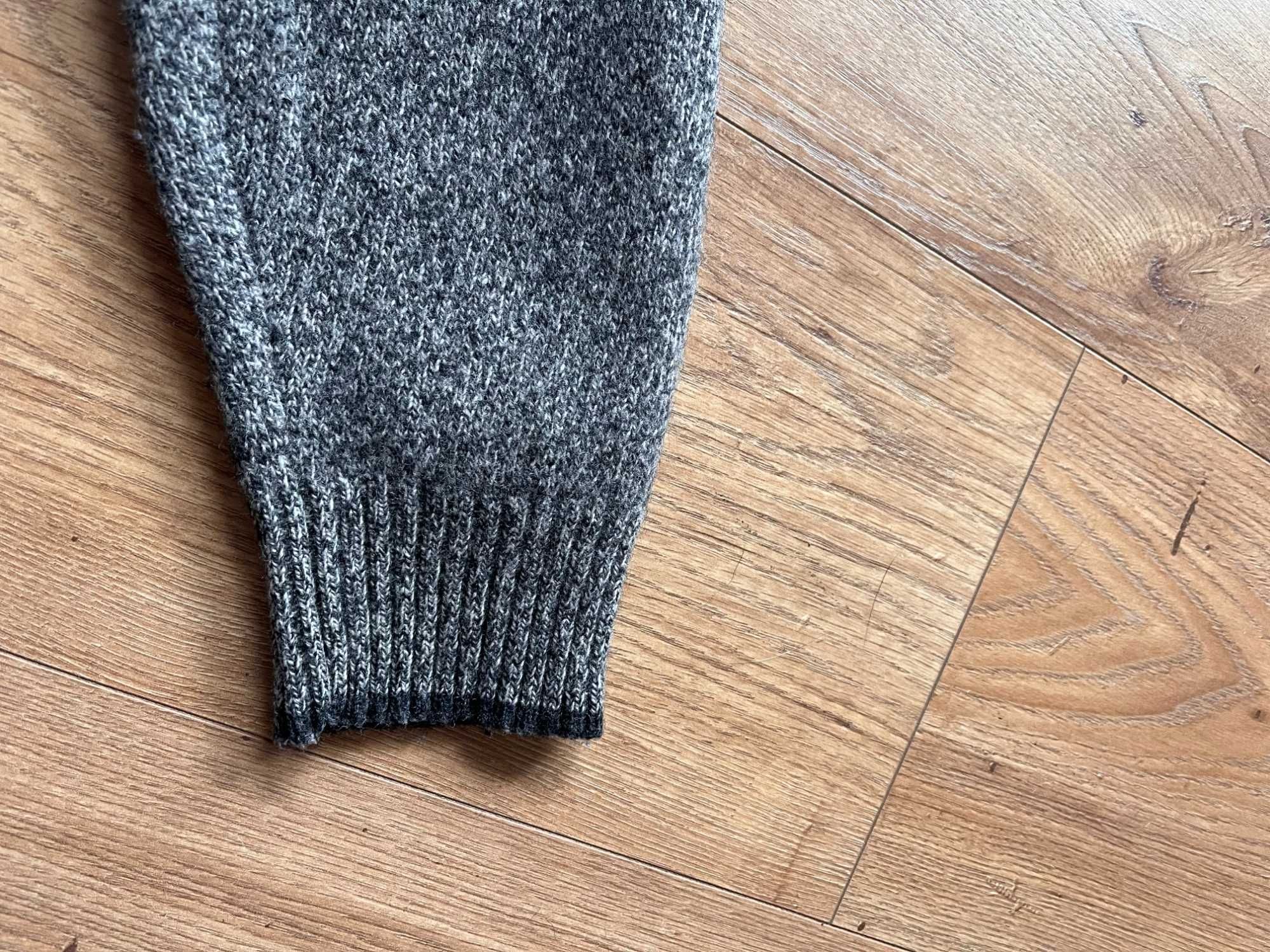 Kardigan szary wełna 80% rozsuwany L vintage oversize kołnierz sweter