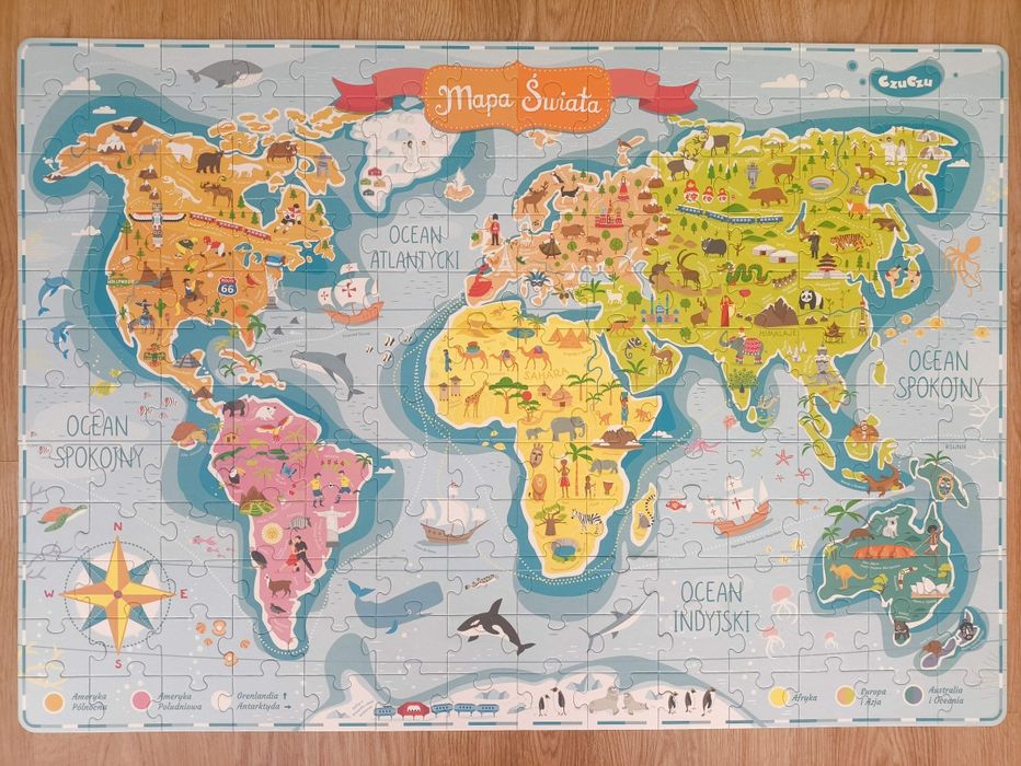 Puzzle Mapa Świata dla dzieci 6+