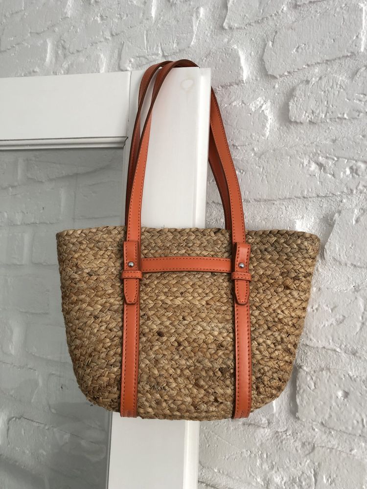 Zara torba koszyk z juty beżowa pomarańczowa kosz shopper