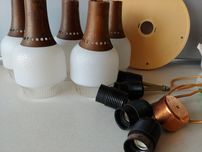 VEB Narva Leuchten lampa kaskadowa sufitowa 5 kloszy szkło bakelit '70