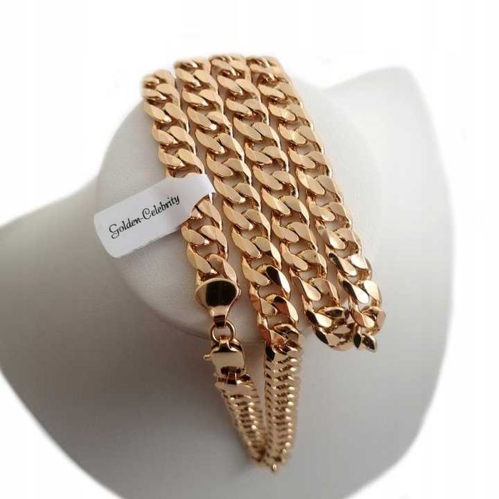 Pozłacany 18k złotem łańcuszek pancerka 60cm 8mm GWARANCJA!