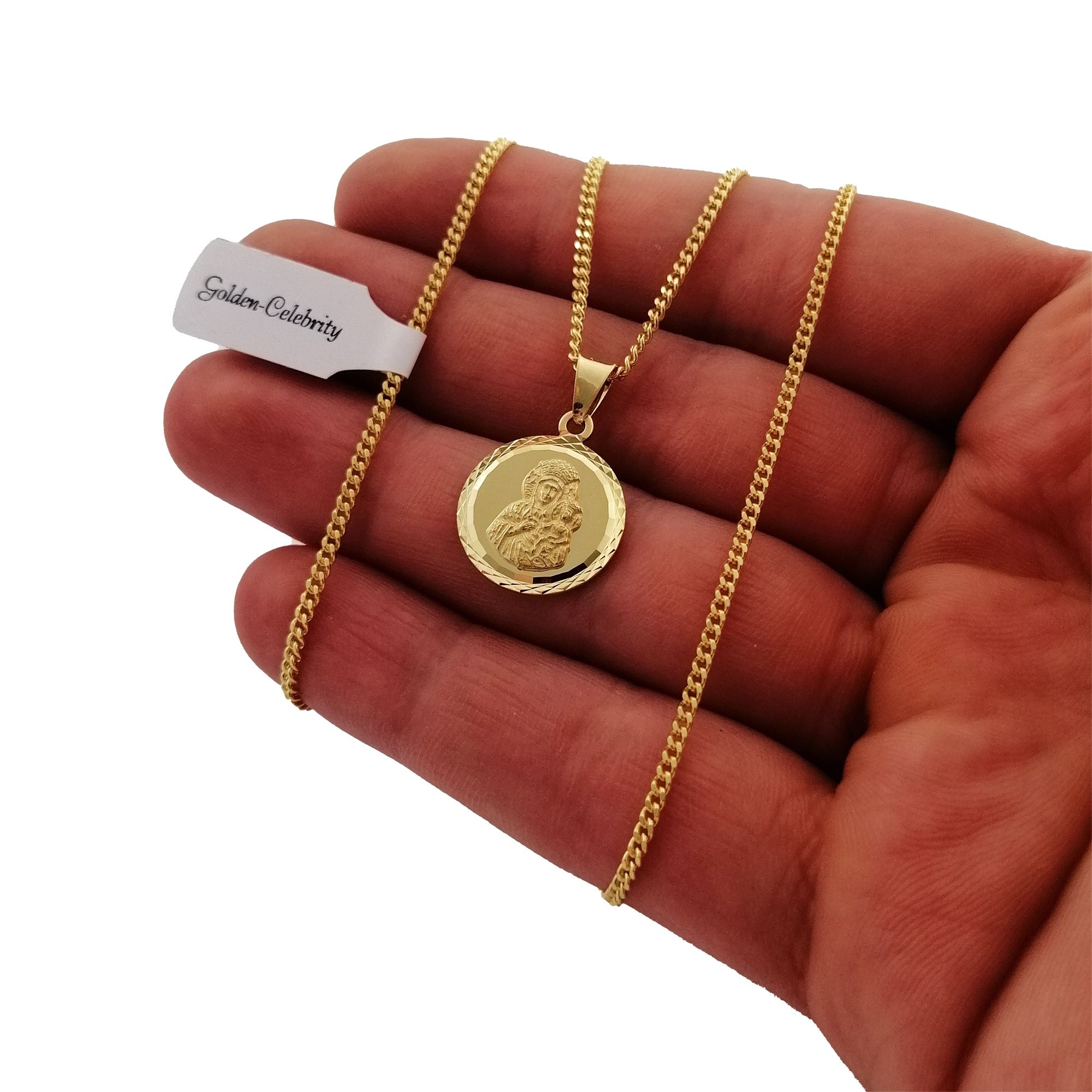 Złoty Łańcuszek + Medalik Matka Boska Pr. 925/585 + Grawer Komunia Chr