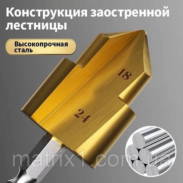 Сверло ступенчатое для полипропиленовых труб, 15-19, 18-24, 24-31 набо