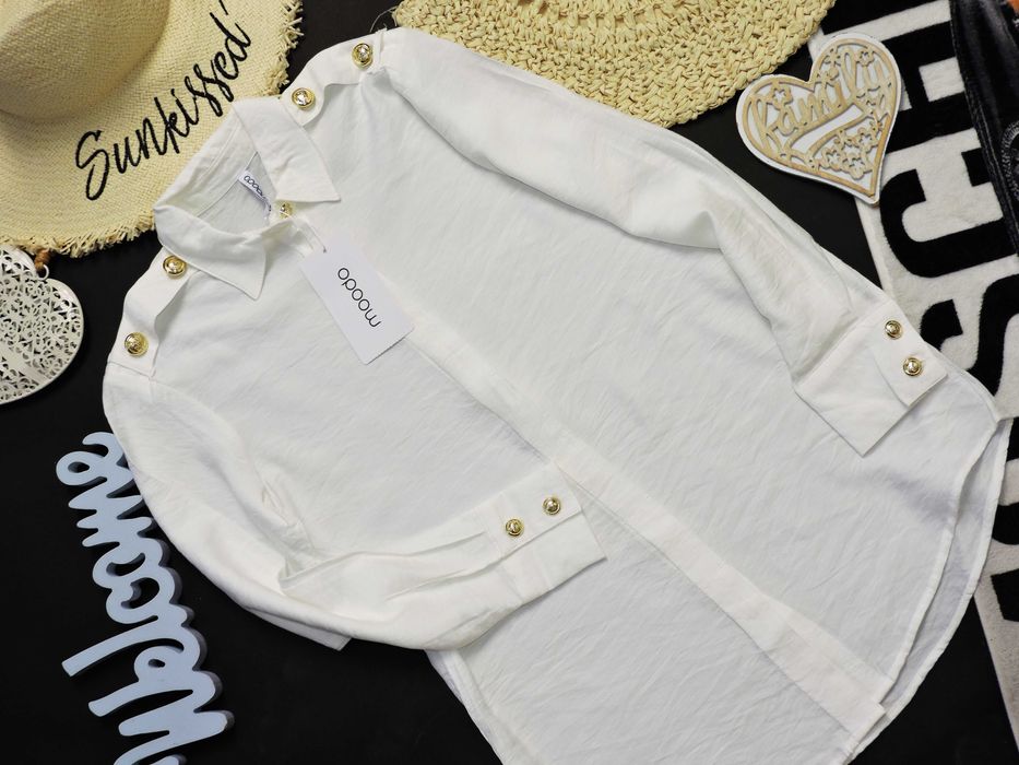 Moodo Nowa biała koszula pagony złote guziki XS