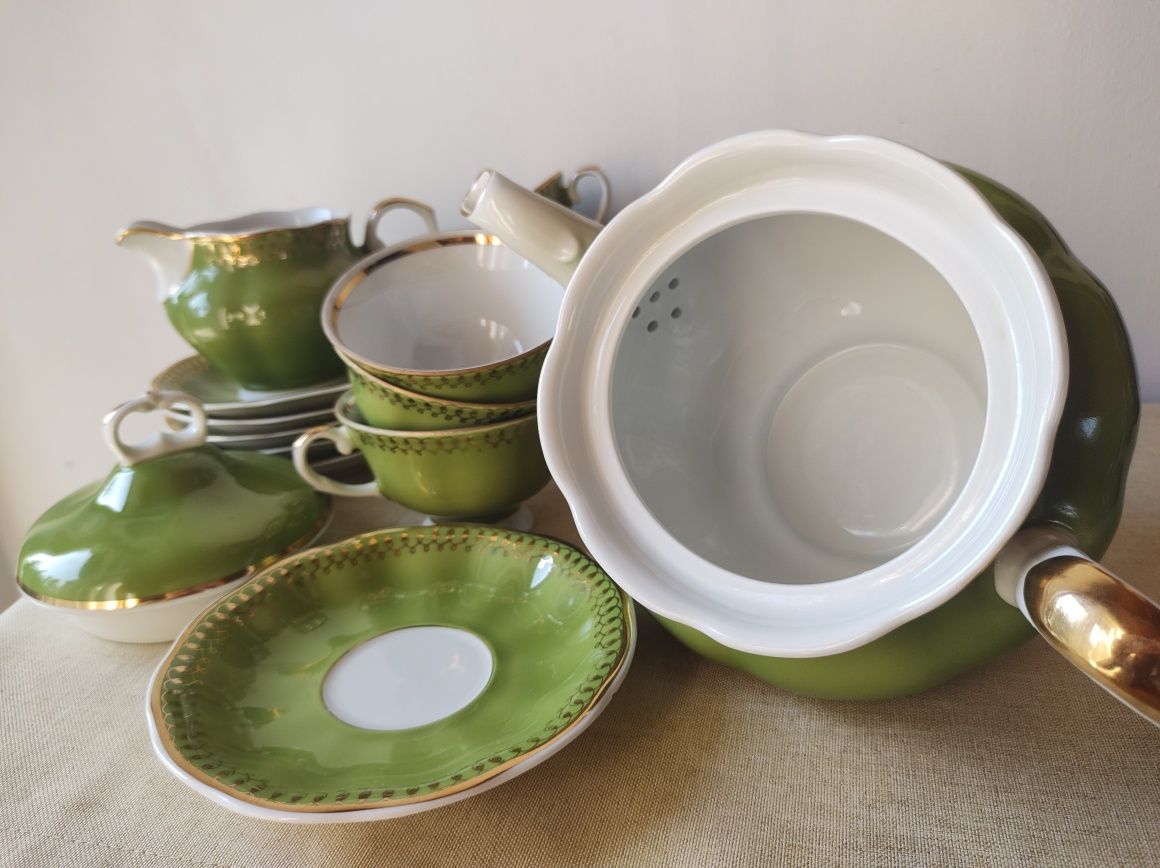 Porcelana Karolina lata 60-te serwis zielony kolekcja vintage