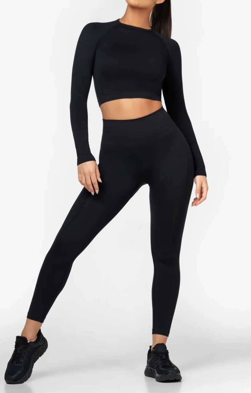 Leginsy wysoki stan S siłownie fitness czarne sportowe ciepłe legginsy