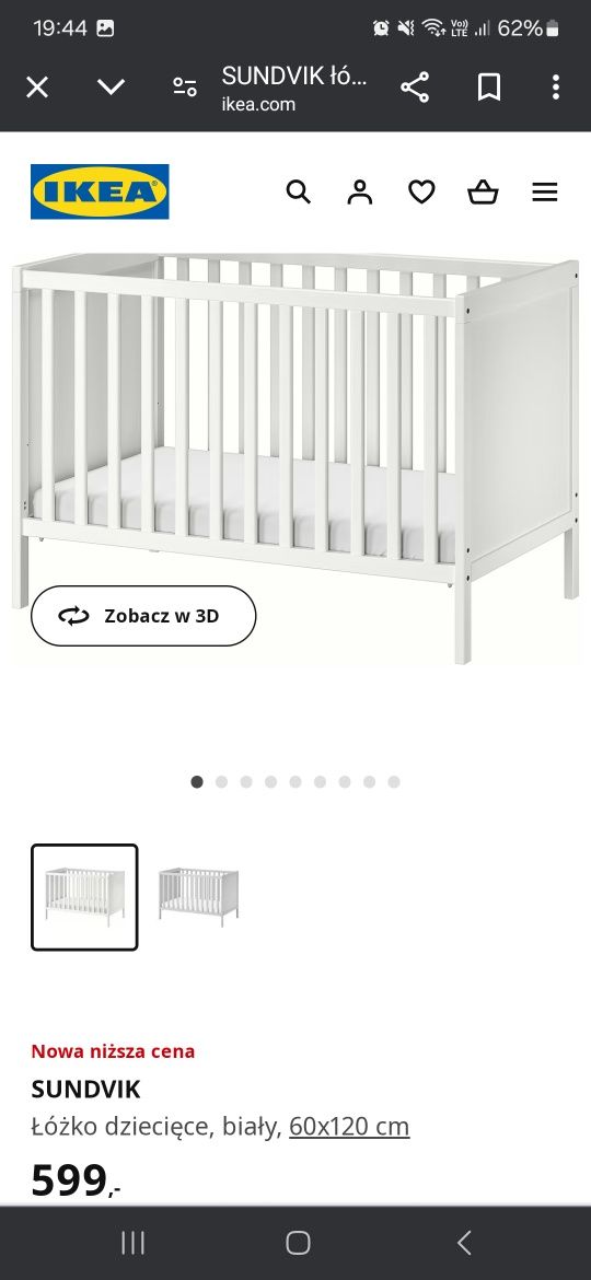 Łóżeczko drewniane Ikea SUNDVIK 60 x 120 plus gratisy