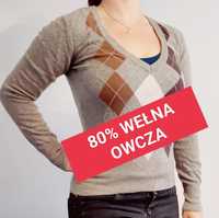 Sweter wełniany 80% Włochy wełna szary pulower sweter M / 38 H&M retro