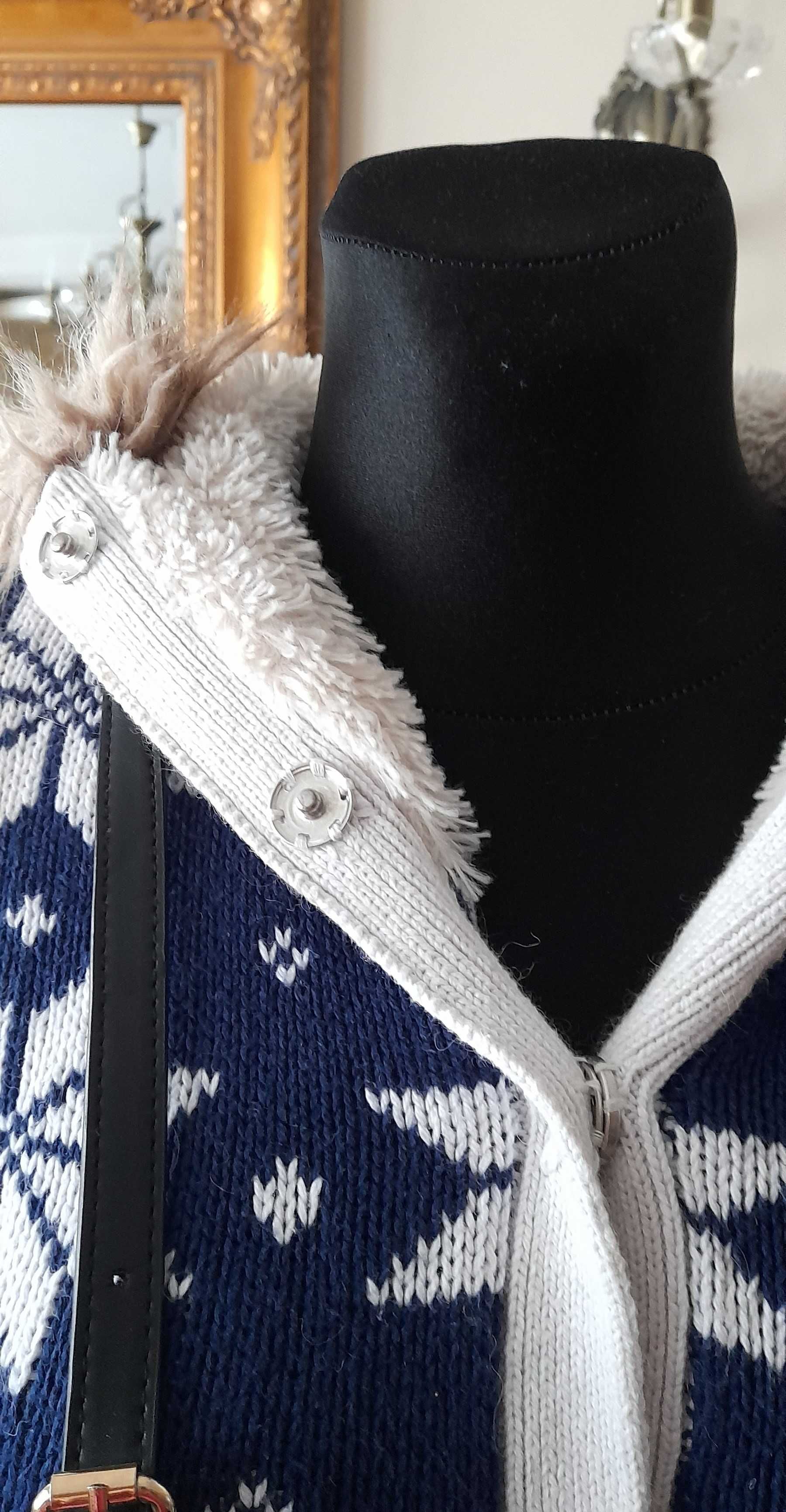 śliczny KARDRIGAN wzór NORWESKI H&M r. S/M sweter rozpinany stan BDB