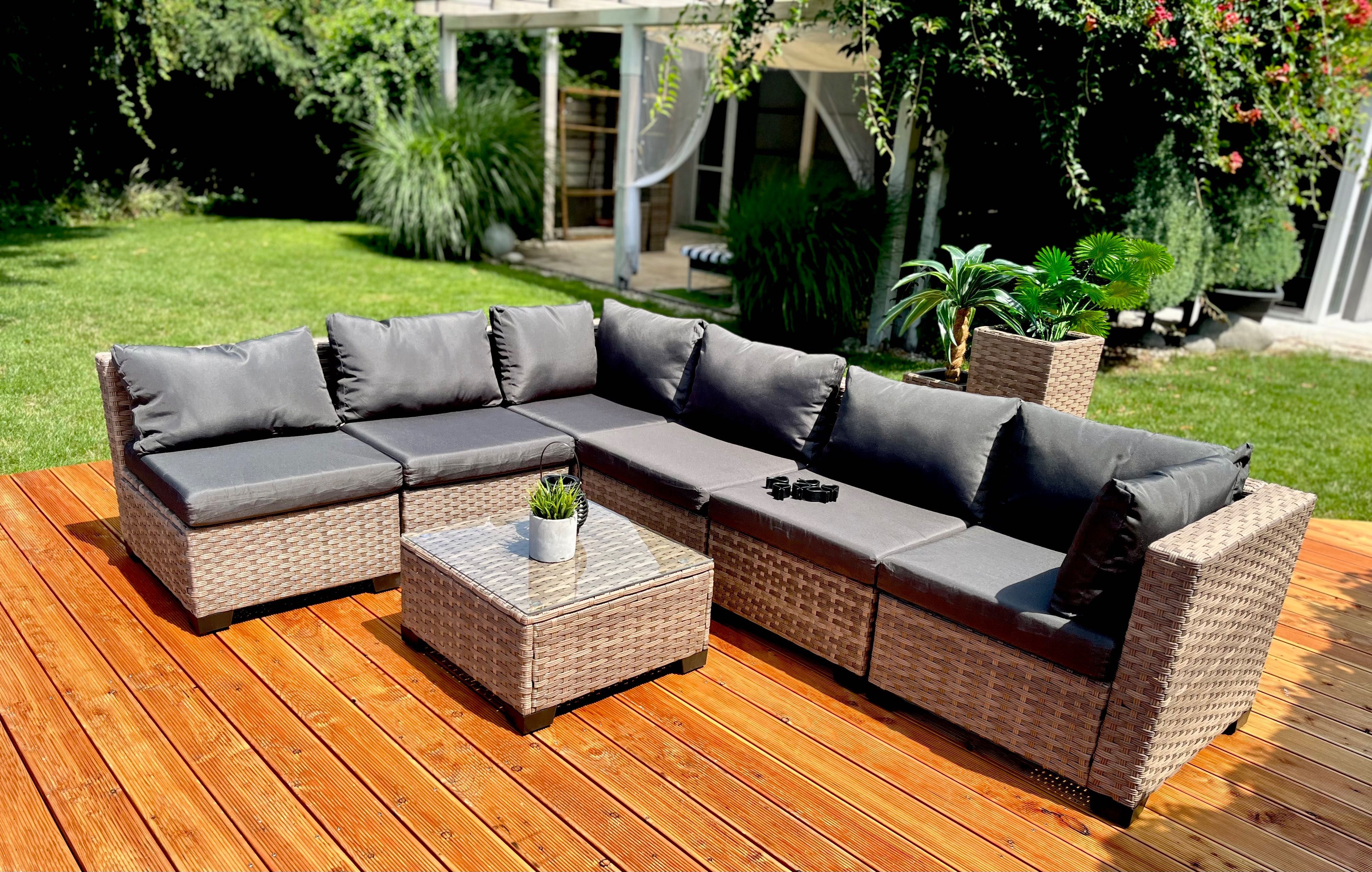 komplet z technorattanu PALERMO XL technorattan brąz mix narożnik sofa